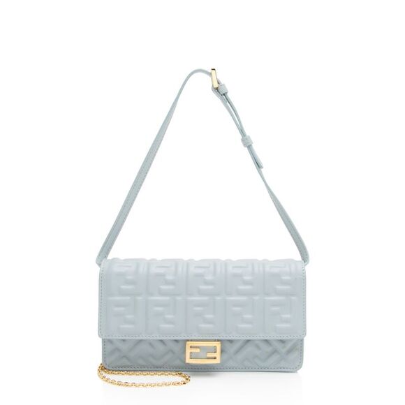 Fendi Handbags - Fendi Embossed Leather FF Baguette Wallet on Chain